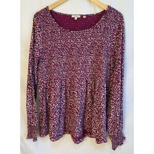 Womens Fat Face Smock Top 12  Cotton Long Sleeve Ikat Boho Festival  Stretch